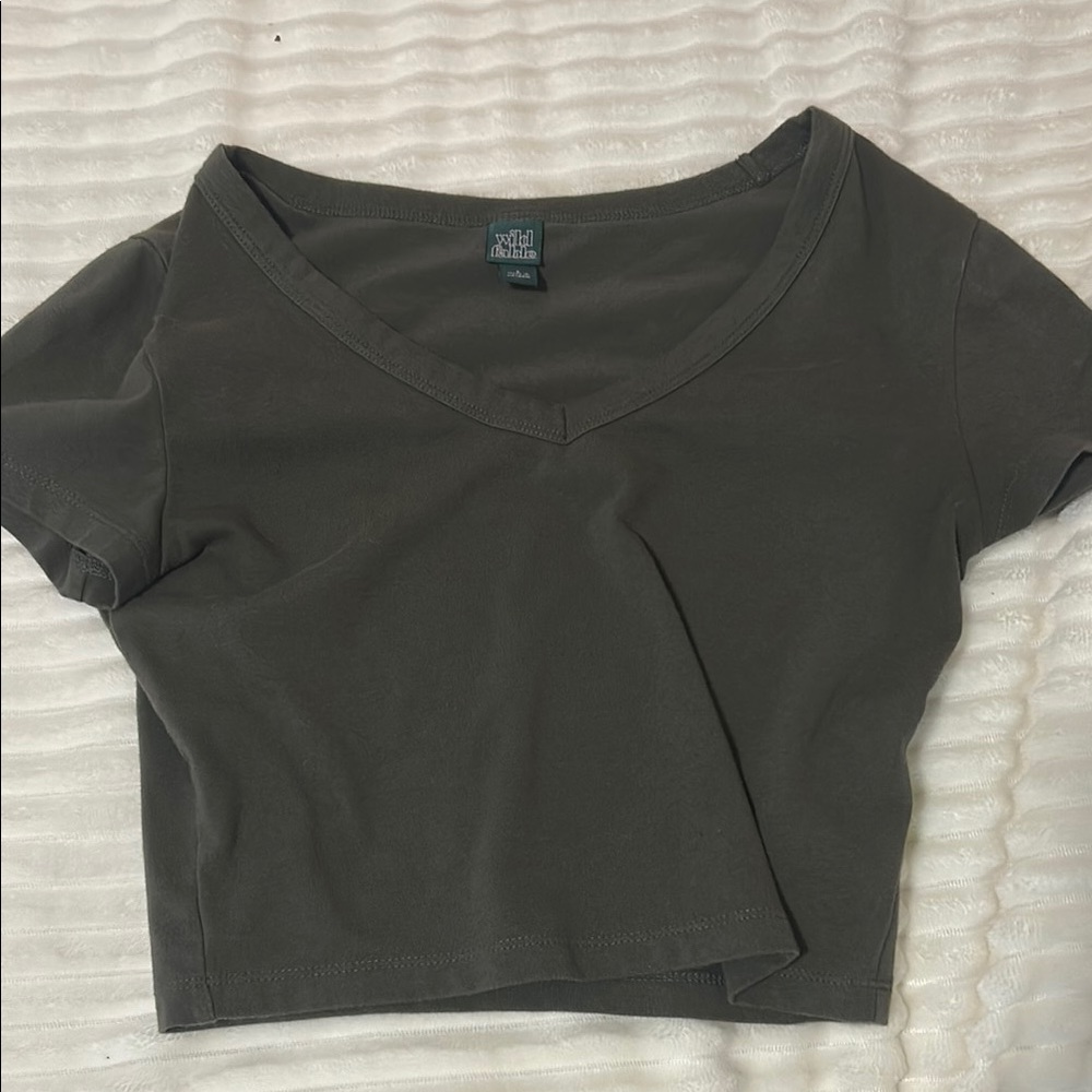 Wild Fable Green Fitted Crop T-Shirt Short Sleeve